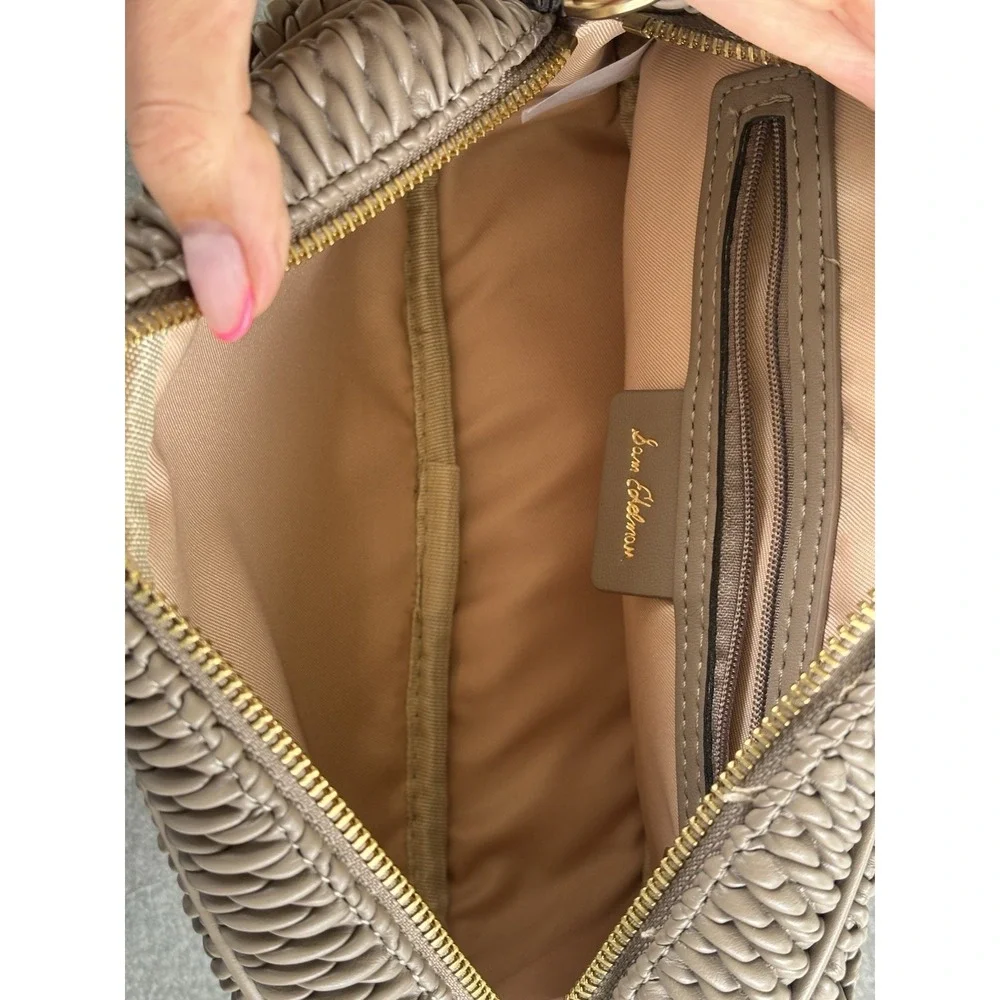 Sam Edelman Julia Quilted Camera Bag Taupe Crossbody Minimalist Vacation